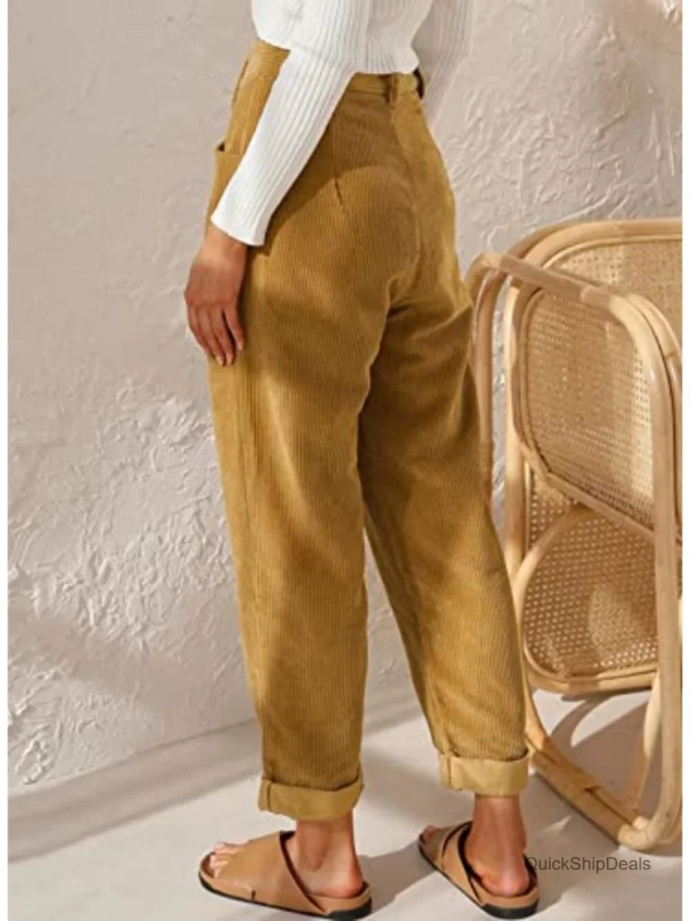High Waisted Corduroy Pants Pockets Straight Leg